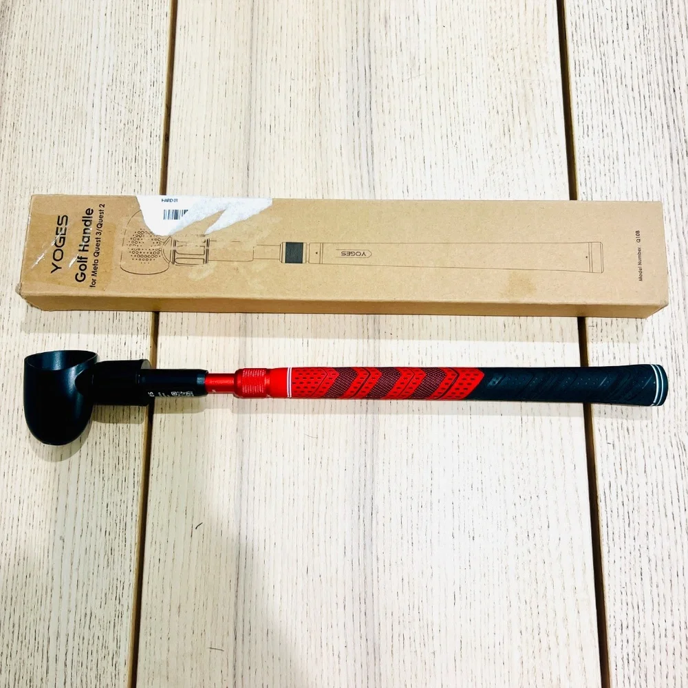 YOGES Adjustable Length VR Golf Club Handle for Meta For Quest 3 or 2 Black/Red